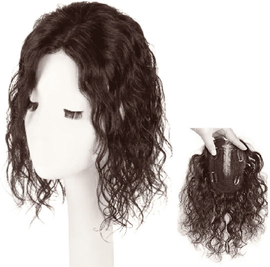Damen Topper Toupé Kopfhaut Menschliche Haare Dunkle Kastanienbraune Lockige Locken 12 Zoll