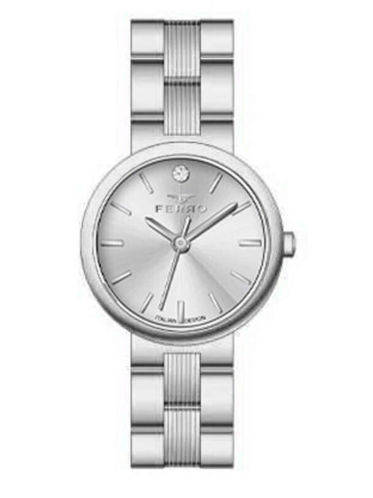 Ferro Womens Battery Watch With Silver Metal Br...