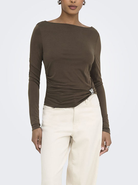 Only Damen Bluse Langärmelig Braun