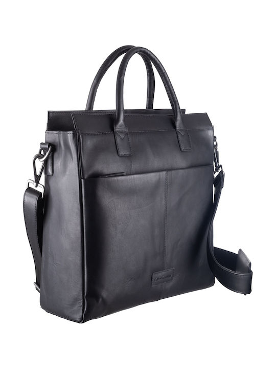 Leder Damen Schultertasche Schwarz