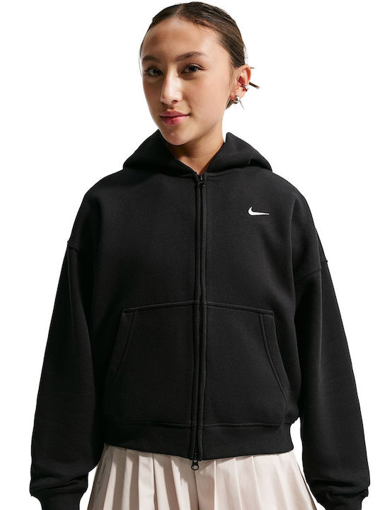 Fleece Kinder-Sweatshirt Strickjacke mit Kapuze und Taschen Schwarz