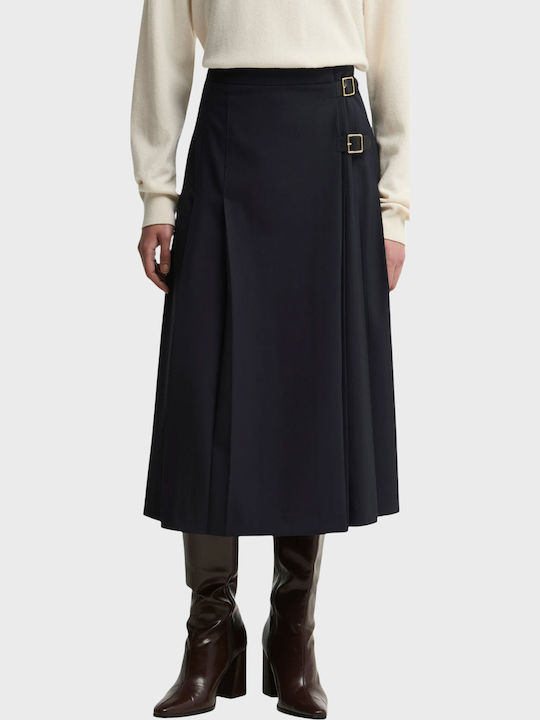 Leather Midi Envelope Skirt Dark Blue