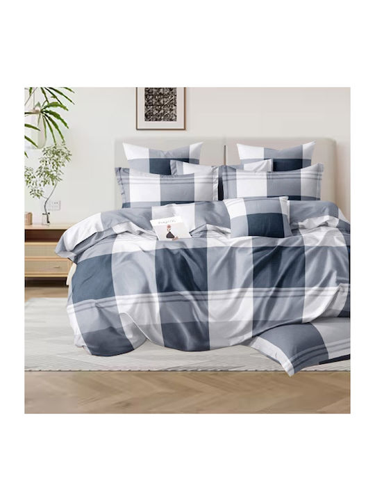 SpitiBazaar Royal Set Super-Double Bed Sheets with Rubber Hugger 160x200+30cm White-Grey Checkered 4 Pieces
