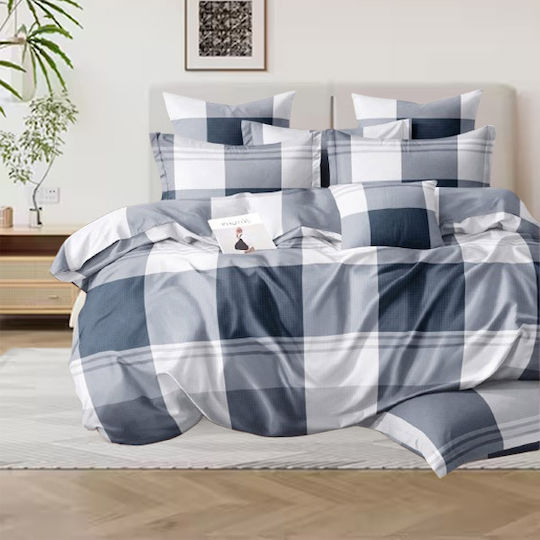 SpitiBazaar Royal Bettlaken Set Super-Doppel 4Stück 160x200+30cm mit Gummibettlaken Weiß-Grau Kariert SpitiBazaar Royal Bettlaken Set Super-Doppel 4Stück 160x200+30cm mit Gummibettlaken Weiß-Grau Kariert
