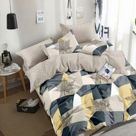 Το μεγάλο παζάρι Σετ Σεντόνια King Size με Λάστιχο 220x240εκ. Γκρί Κίτρινο (4τμχ)