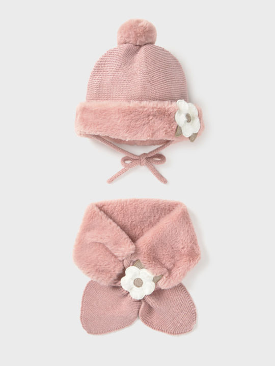 Mayoral Kinder Beanies Set mit Pelzigem Rosa Schal