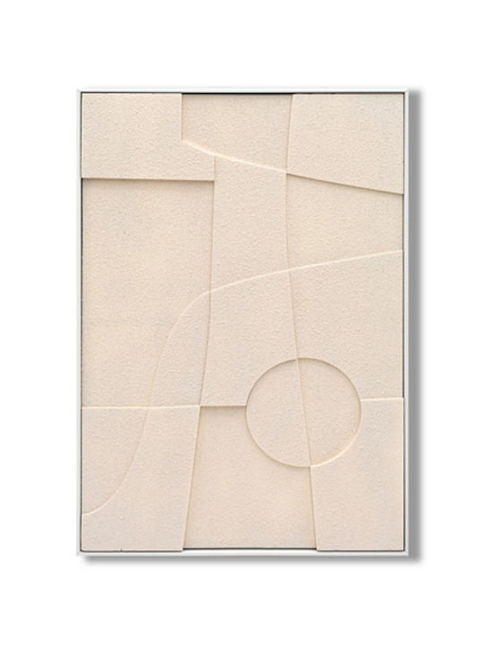 Embossed Canvas Painting Geometric Composition Off-White Shades 62x92x4.5