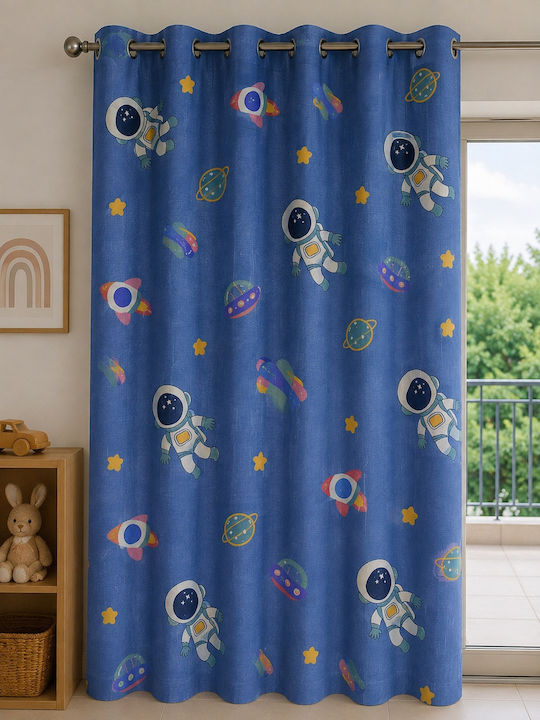 Kinder Vorhang Mit Ringen Astronaut & Weltraum Mit Bleistiftfalten Blau 260x270cm