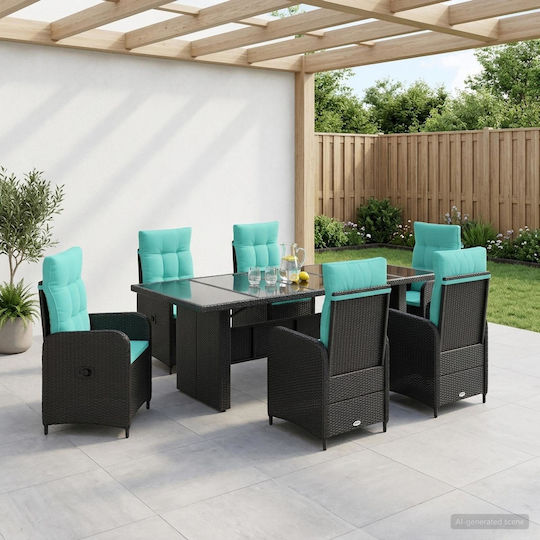 Outdoor Dining Room Set 7 Pieces Turquoise with Pillows