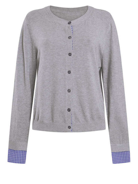 Celestino Gestrickte Damen Strickjacke Kariert Mit Details Grau