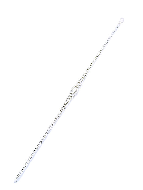 PS Silver Women's Chain Bracelet with Meander Design in Silver 21cm