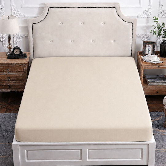 Cearceaf De Pat Dublu Cu Hugger Din Cauciuc 160x200cm Bej