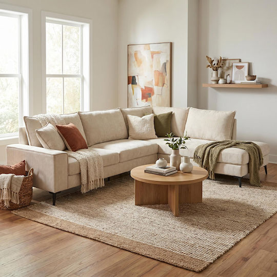 Zenqua Corner Couch with Right Corner Beige 291x233x90cm
