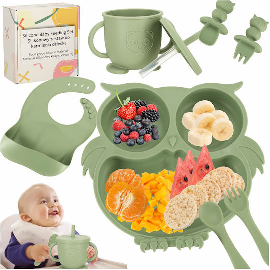 ikonka Silicone Feeding Set with Anti-Slip Base Green 6 Pcs