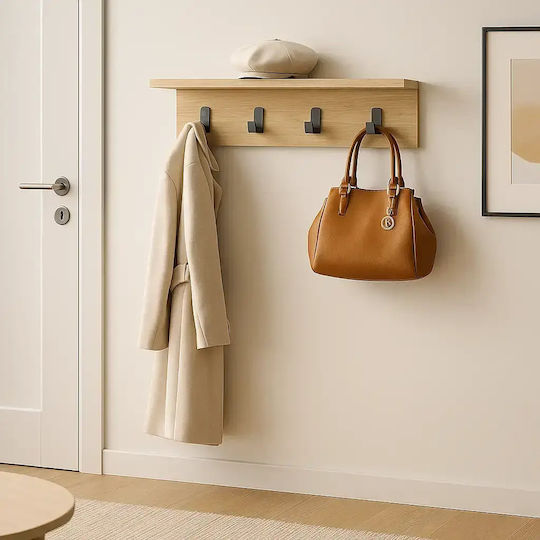 Wooden 4 Hook 60x15x16cm