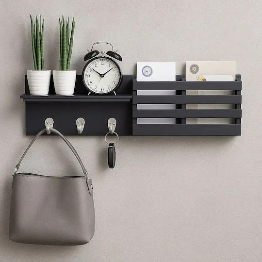 Wall Hanger Metal 3 Hooks Grey 60x10x15cm