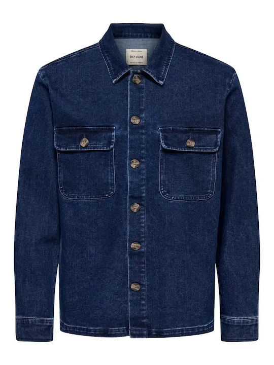 Long Sleeve Denim Overshirt in Regular Fit Dark Blue Denim