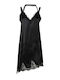 Summer Evening Satin Slip Dress with Lace Black