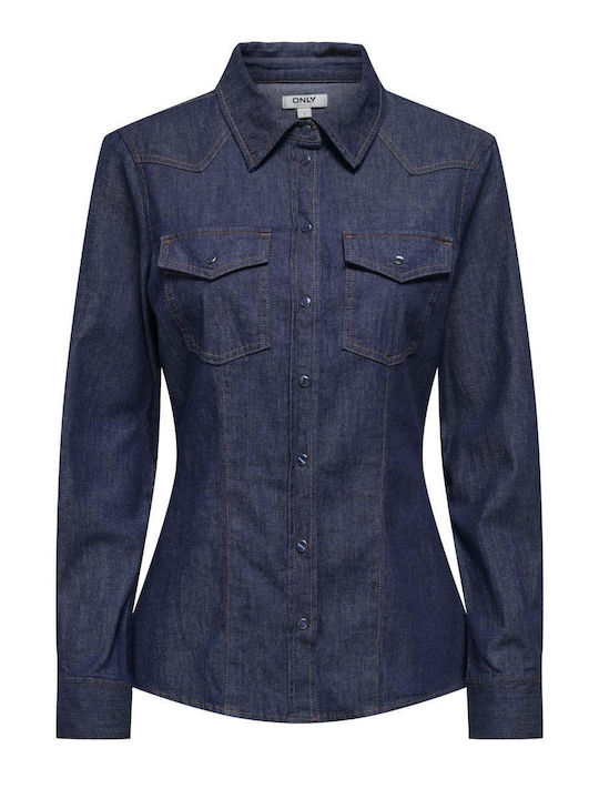 Long Sleeve Women's Denim Shirt Blue
