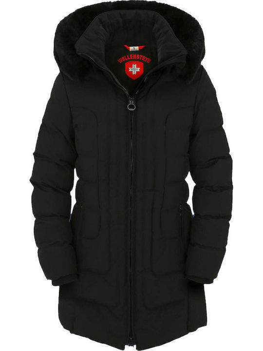 Belvitesse Long Women's Puffer Jacket for Winter Black