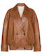 Women's Leather Jacket for Winter Brown