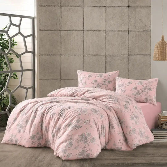 Set Huse Pentru Pilote Bumbac Satinat 200x220cm Dublu Cu 2 Fețe De Pernă & 1 Cearșaf Roz