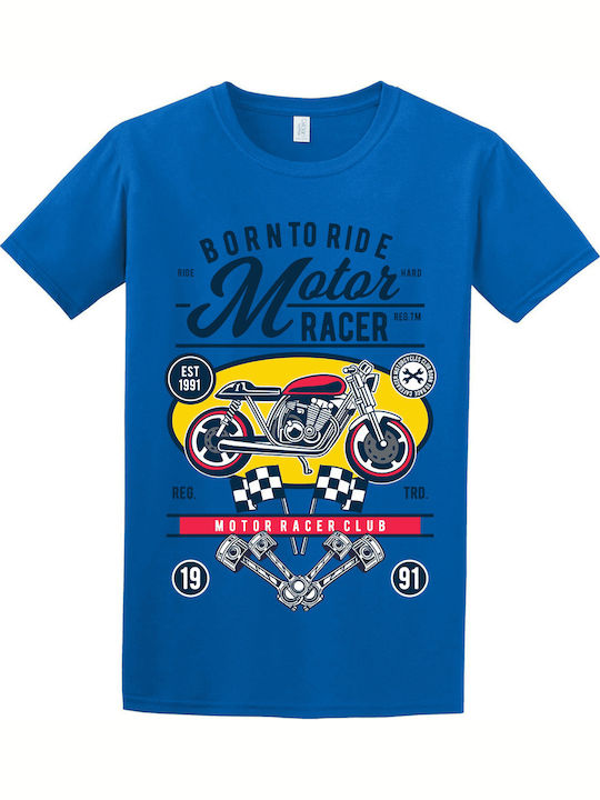 T-shirt Ενηλίκων Motoracer Born To Ride Μπλε Ρουα