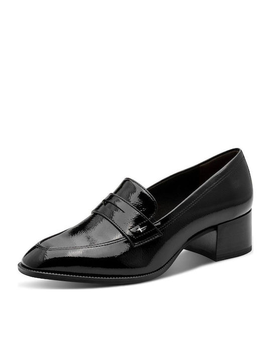 Leder Spitze Zehen Pumps mit niedrigem Absatz Schwarz