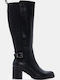Wildleder Damenstiefel mit Mittelhohem Absatz Schwarz