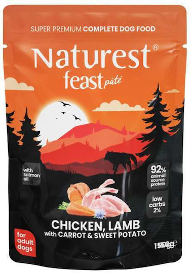 Naturest Nasses Hundefutter mit Huhn, Lamm, Karotte und Lachs 150gr