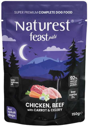 Naturest Nasses Hundefutter mit Huhn, Karotte, Rindfleisch, Kalb und Lachs 150gr
