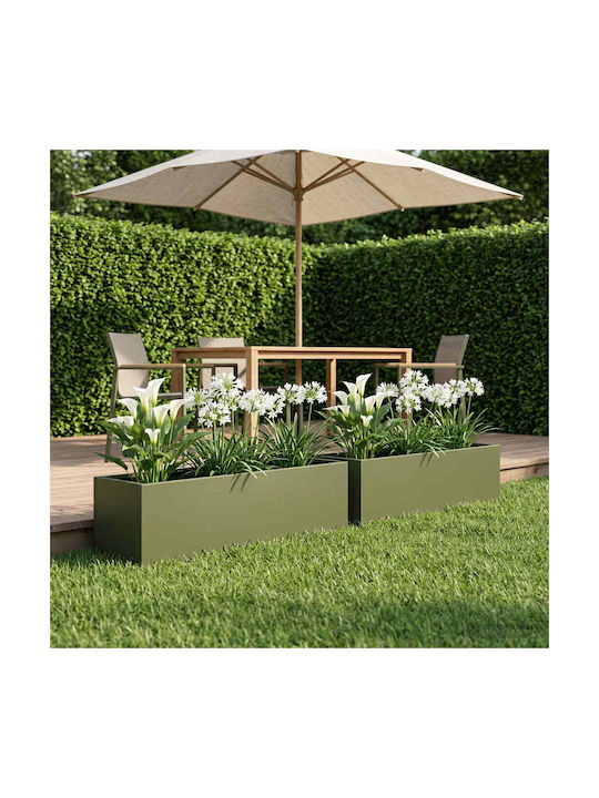 vidaXL Set of 2 Metallic Flower Pots Olive