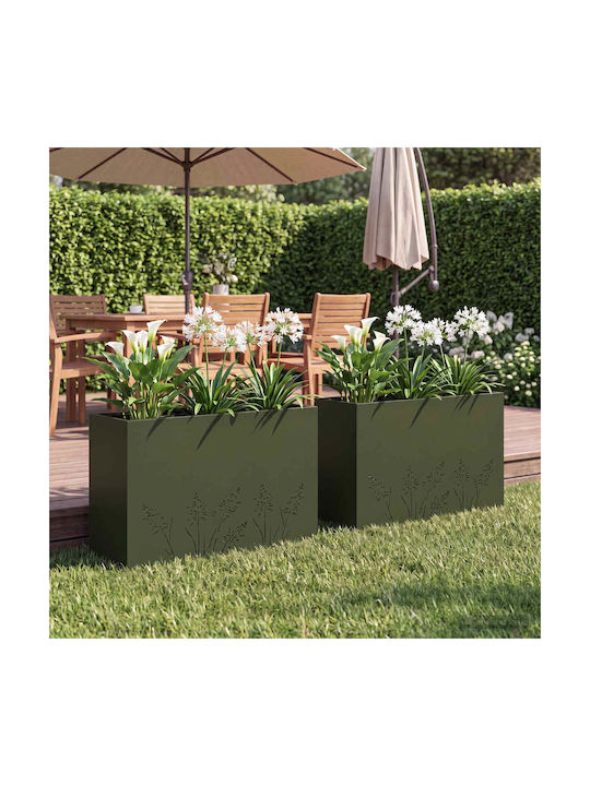 vidaXL Set of 2 Metallic Olive Flower Pots