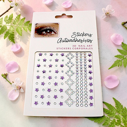 Body Nail Stickers 3D Strass Silver-Purple Collection 170 156 Pieces 14omo1