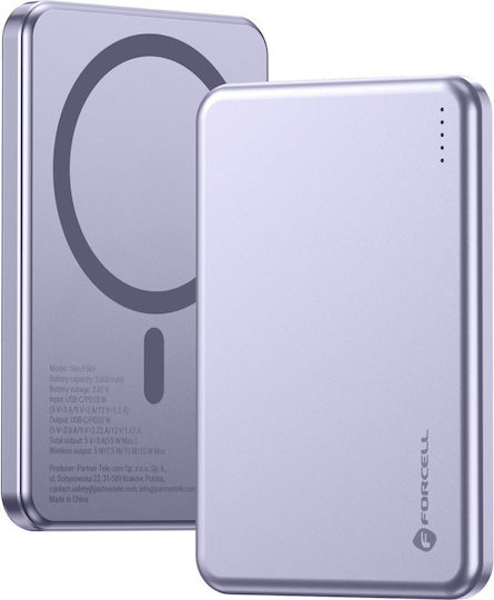 Forcell F5K9 MagSafe Power Bank 5000mAh 15W mit USB-C Ausgangsanschlüsse Power Delivery / Schnellladung Lila