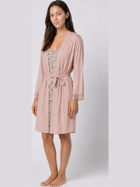 Notte Stella Sommerlicher Damen-Schlafanzug mit Nachthemd Rosa