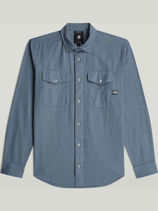 G-Star Raw Дълъг Ръкав Памучна Риза Тясна Кройк...