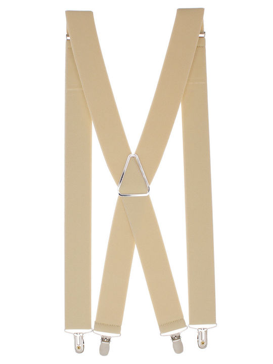 Unisex Adult Suspenders Buticcochet Made Elastic Synthetic Material 3 Metal Clips 35 Mm Beige Br512