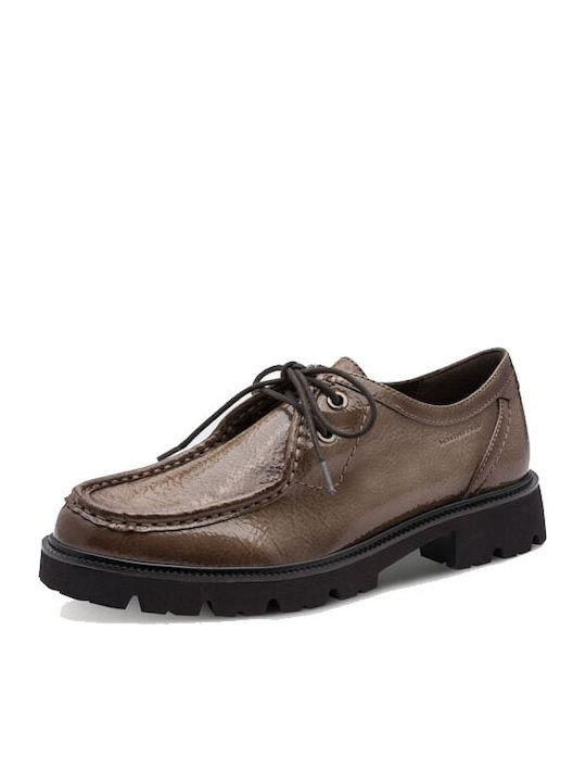 Women's Patent Leather Oxfords in Grey Colour