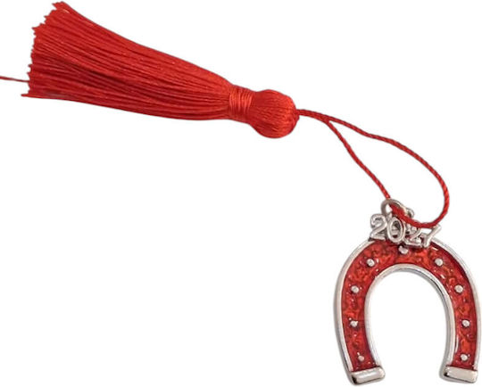 Kalliopi Silver Handmade Hanging New Year's Lucky Charm Horseshoe Red 2027 3x3cm