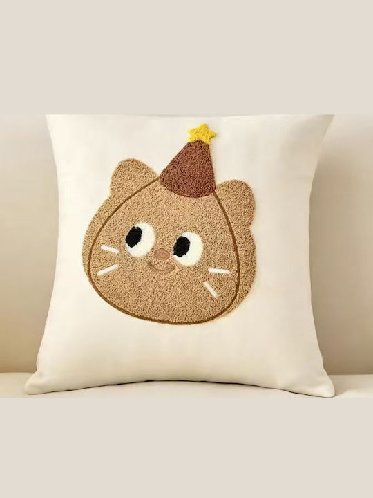 Kids Decorative Pillow Kitten With Brown Pompon