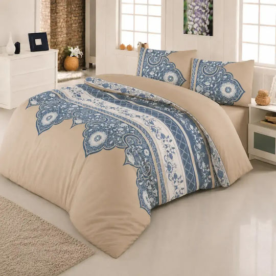 Set Huse Pentru Pilote Din Bumbac Satinat 200x220cm Dublu Cu 2 Fețe De Pernă & 1 Cearșaf Albastru Deschis