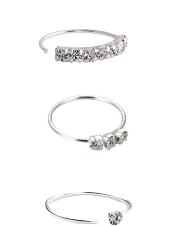 Silver And More Set Nose Hoop Earrings in Silver White