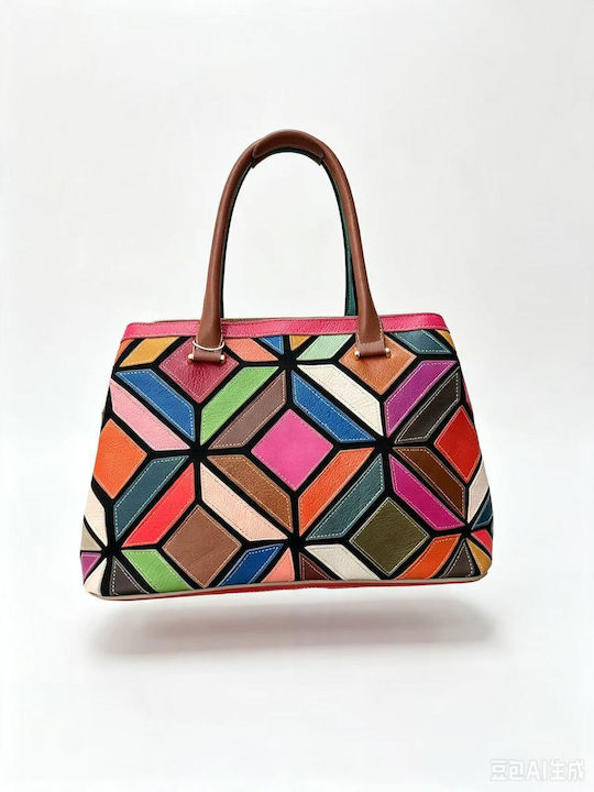 Leder Damen Tote Tasche Mehrfarbig