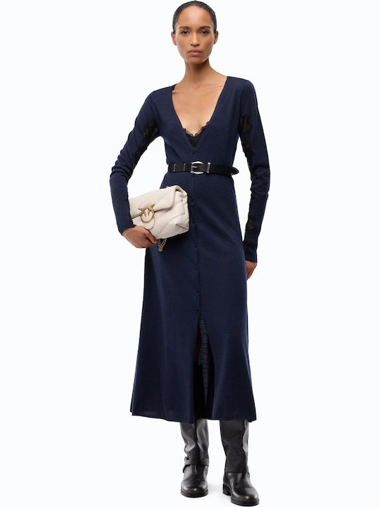 Pinko Πλεκτό Με Δαντέλα Φόρεμα Βραδινό Navy Blue