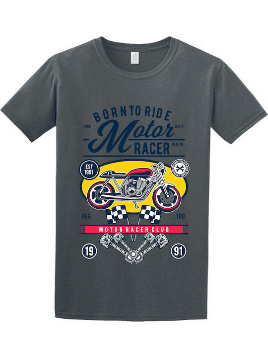 T-shirt Ενηλίκων Motoracer Born To Ride Ανθρακι