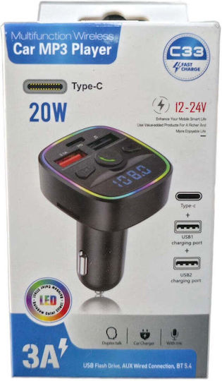 C33 Bluetooth 5.4 FM Transmitter for Car Type-C 20W RGB 1402-89
