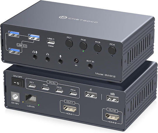 KVM USB-C Thunderbolt 4K 120Hz Switch 4 Computers 2 Monitors