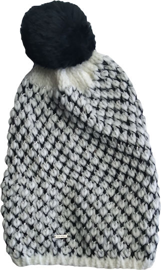 Pom Pom Beanie Damen Strickmütze in Schwarz
