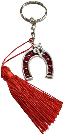 Handmade Lucky Charm Keychain 2027 Tassel Keychain Silver Red Horseshoe 2027-gf3038